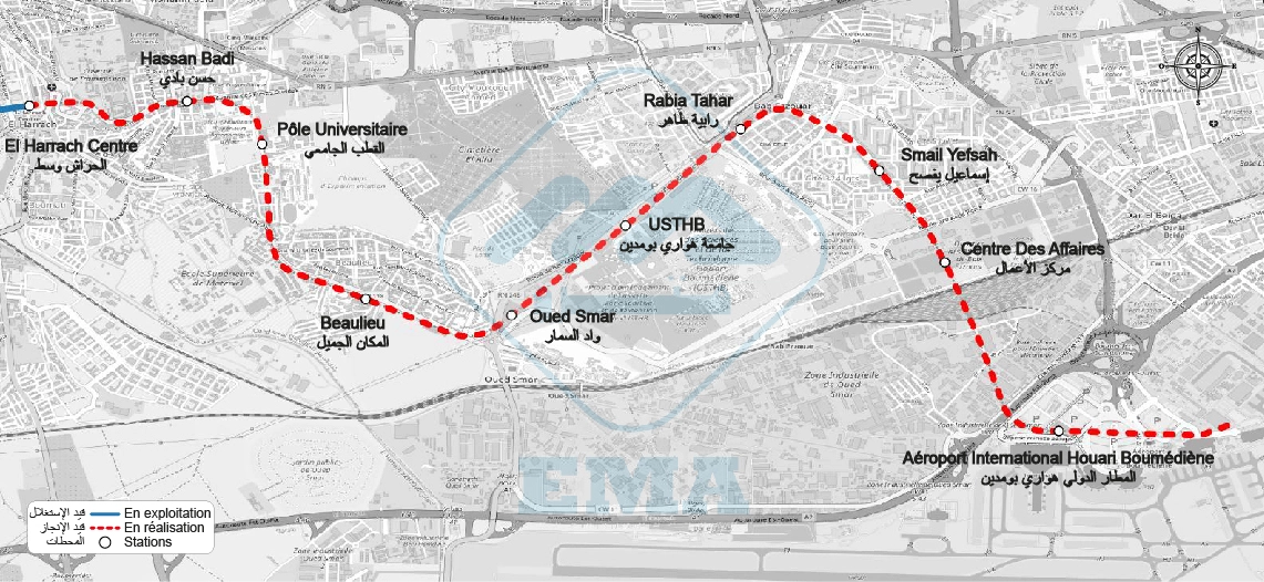 Projet d'extension de la ligne 1 du Métro d'Alger 
El Harrach Centre vers l'Aéroport d'Alger