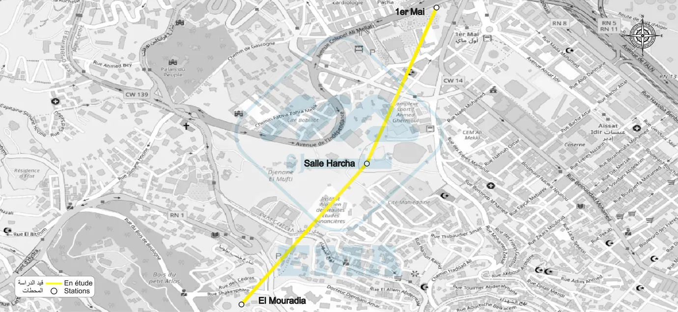 Projet d'étude pour la réalisation d'un système de transport par câble reliant 1er Mai vers El Mouradia